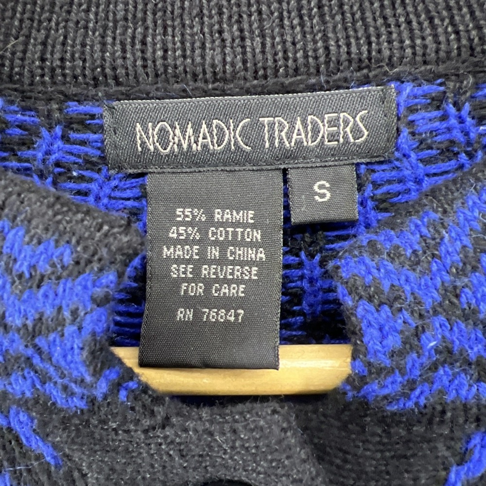 Nomadic Traders Blue Black Knit Button Cotton Ble… - image 6